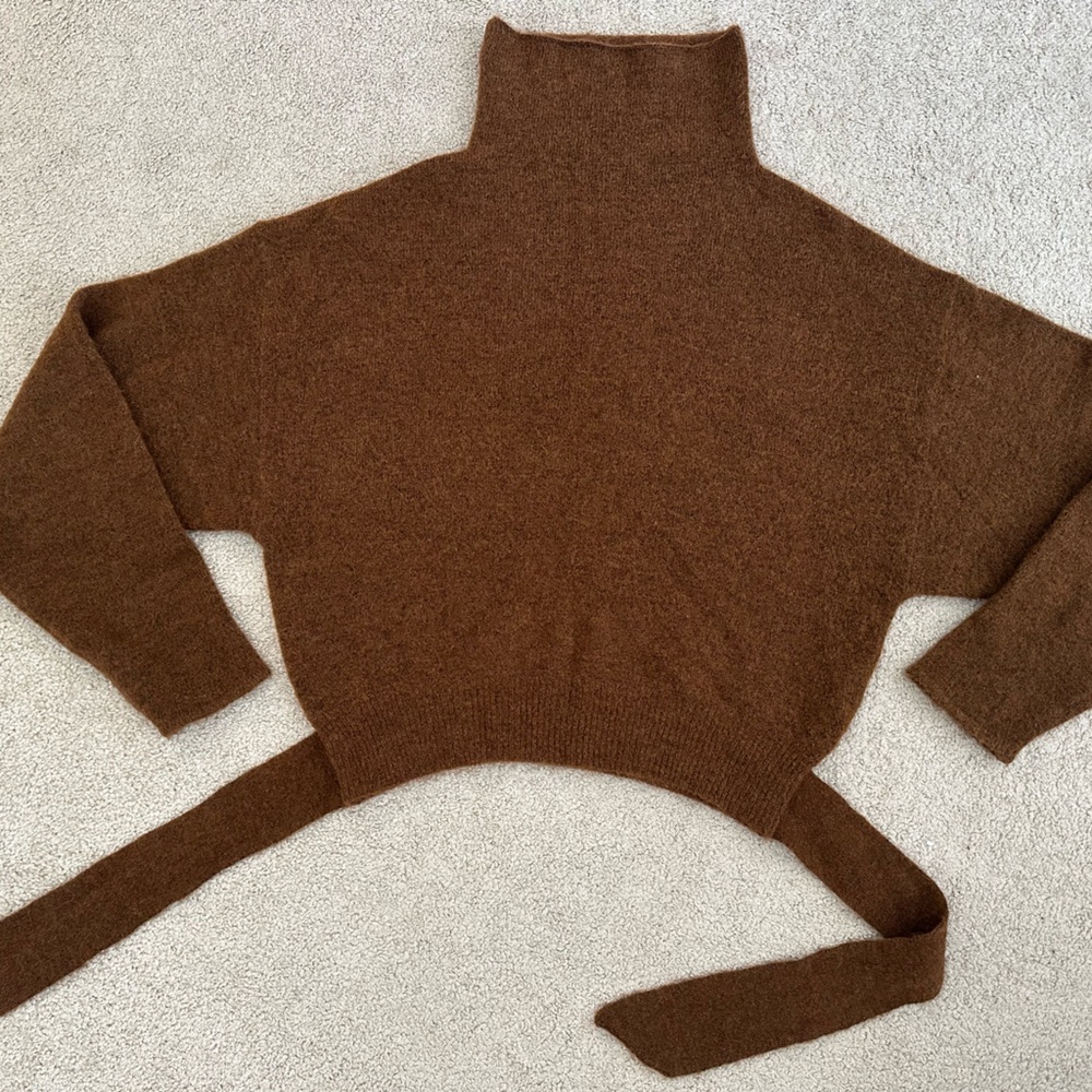 Aritzia Wilfred Cowl Neck Tie Back Brown Sweater, Size M